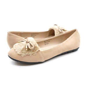 Victoria K Womens 10 Flats Beige Faux Suede Faux Fur Bow Accent Slip On Shoes